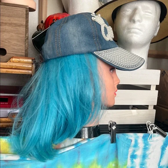 Queen Denim Cap with Pearl Accents - Picture 3 of 3